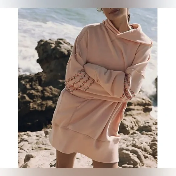 NWT Free People FP Movement At My Best Embroidered Hoodie Pastel peach combo - L - Picture 5 of 8